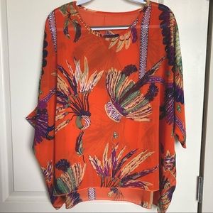 Orange layering sheer tunic blouse